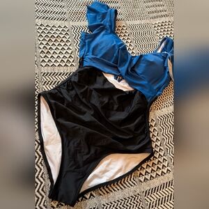 Elegant Blue and Black One-Piece Swimsuit
